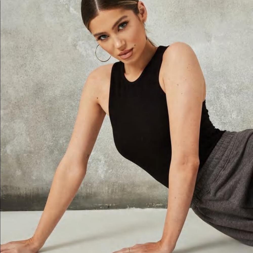 NWT Missguided Ribbed Racer back bodysuit in black